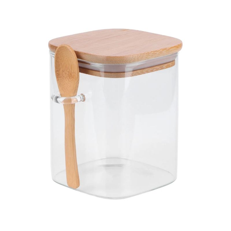 GENERICO - Frasco Contenedor Hermetico 700mL Vidrio 12cm Cuadrado Cuchara