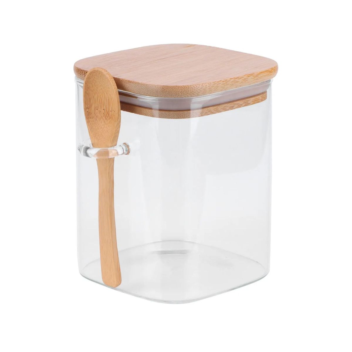 GENERICO - Frasco Contenedor Hermetico 700mL Vidrio 12cm Cuadrado Cuchara