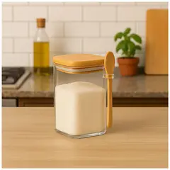 GENERICO - Frasco Contenedor Hermetico 900mL Vidrio 15cm Cuadrado Cuchara