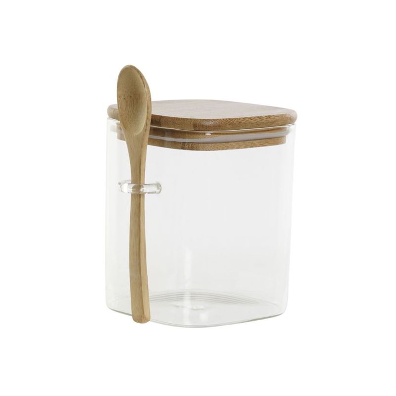 GENERICO - Frasco Contenedor Vidrio 900mL 10cm Cuadrado Cuchara Bambú