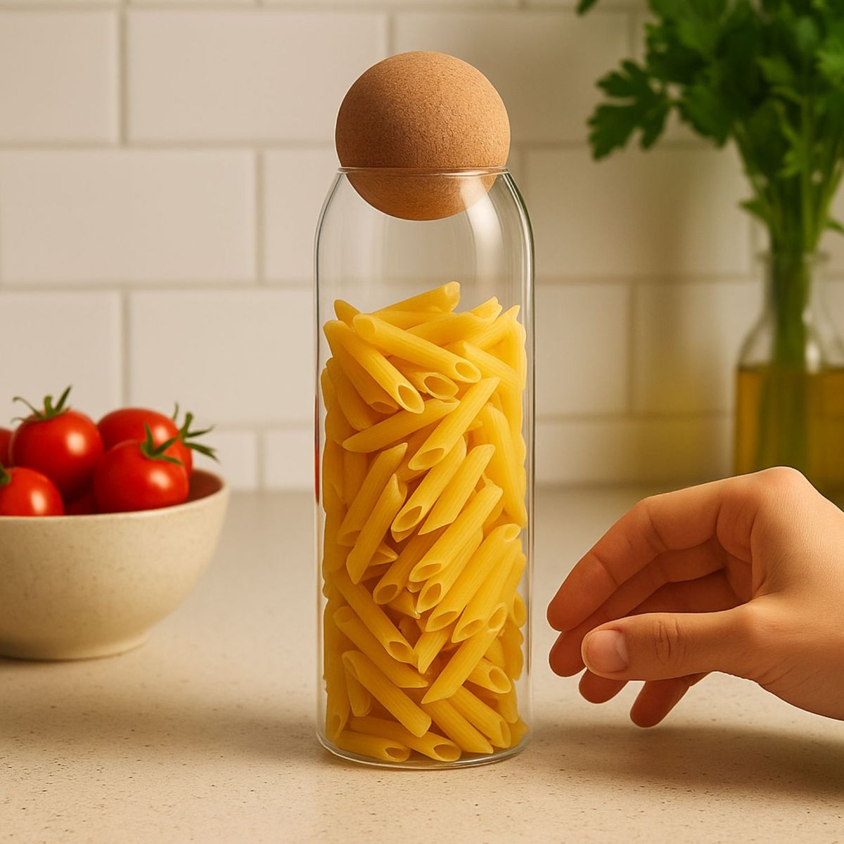 GENERICO - Botella Frasco Contenedor 1200mL Vidrio 20cm Con Tapa Corcho