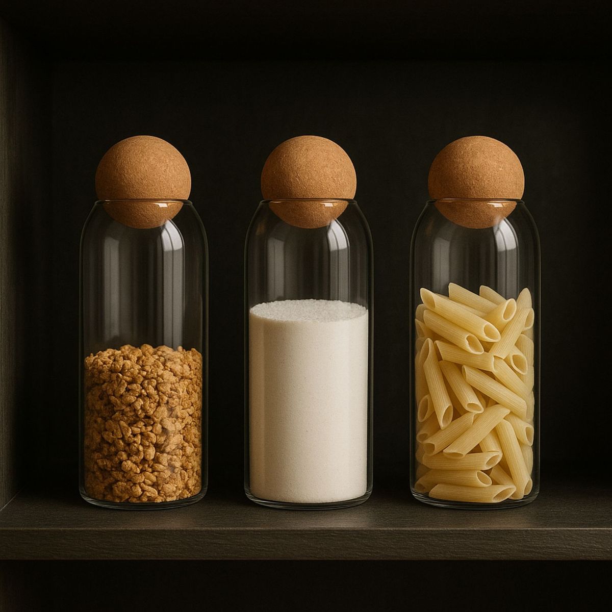 GENERICO - Set 3 Botellas Frascos Contenedor 1200mL Vidrio 20cm Corcho