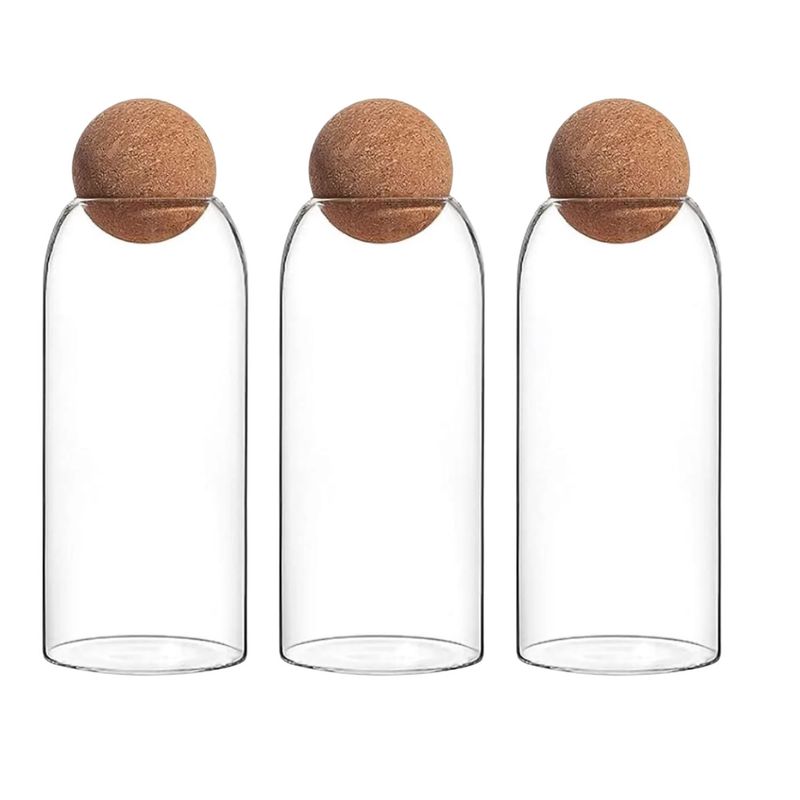 GENERICO - Set 3 Botellas Frascos Contenedor 1500mL Vidrio 25cm Tapa