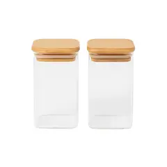 GENERICO - Set 2 Frasco Hermetico Cuadrado 400mL Vidrio 12cm Tapa Bambú