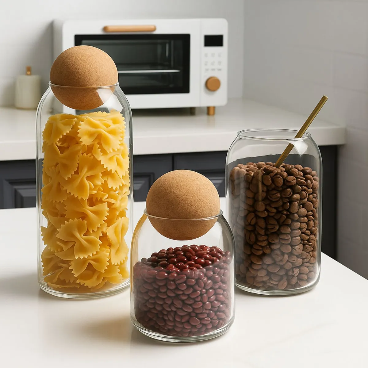 GENERICO - Set 3 Botellas Frascos Contenedor Vidrio Con Tapa Corcho