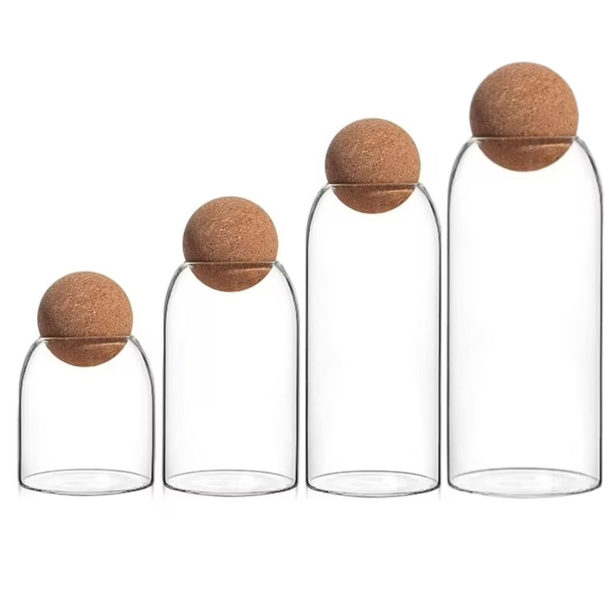 GENERICO - Set 4 Botellas Frascos Contenedor Vidrio Con Tapa Corcho