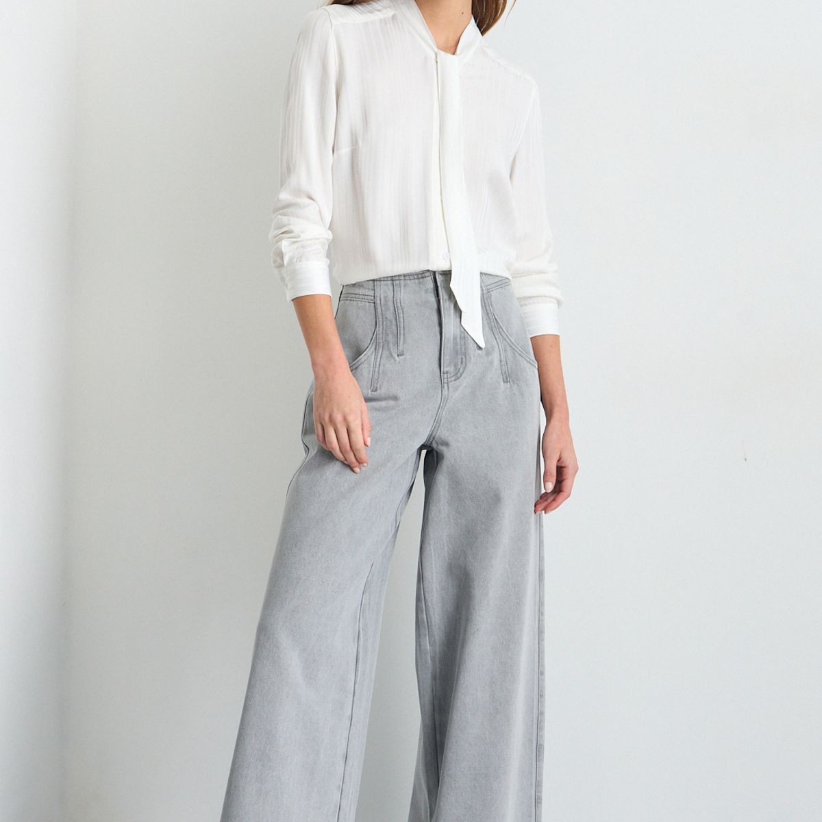 IO - Jeans Wide Leg Mujer Gris IO