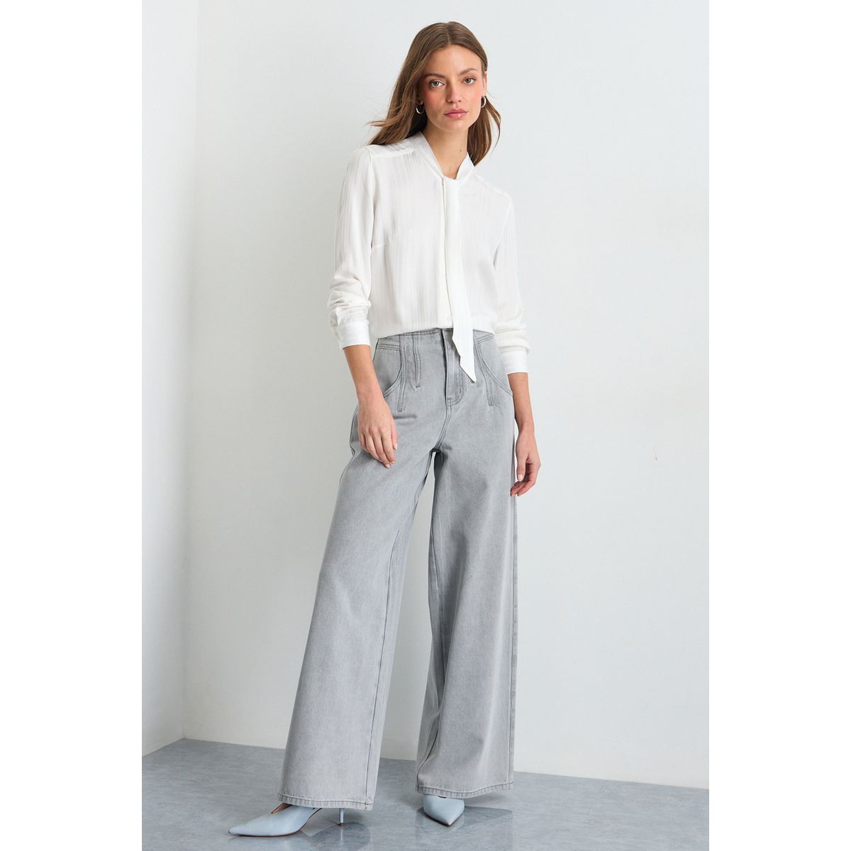 IO - Jeans Wide Leg Mujer Gris IO