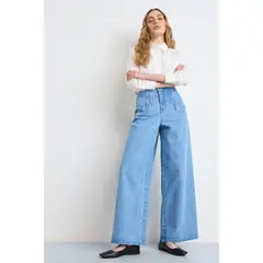 IO - Jeans Wide Leg Mujer Celeste