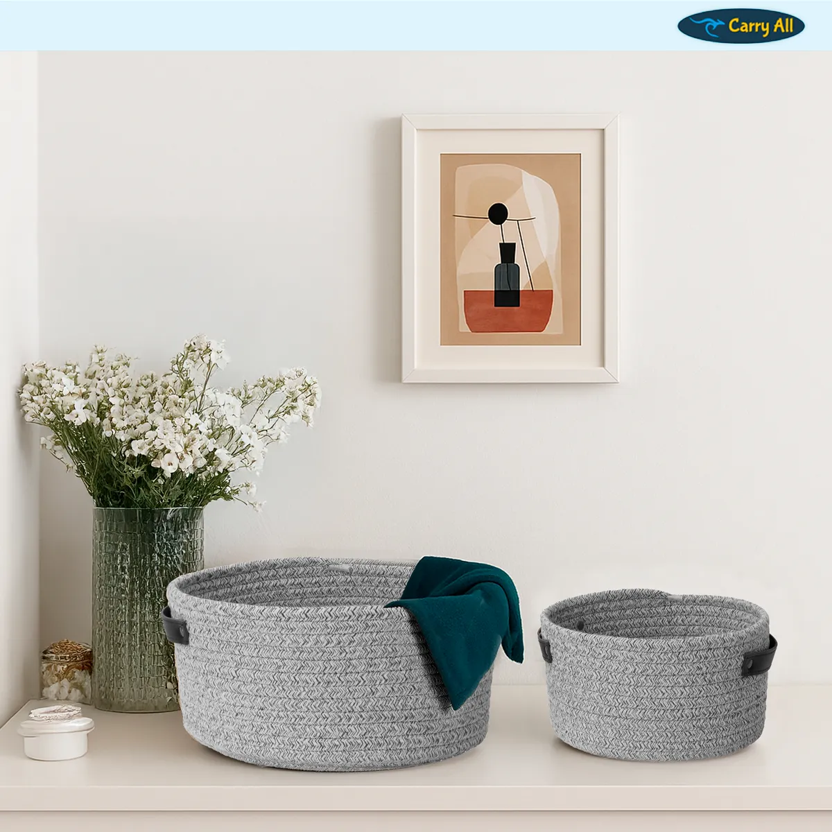CARRY ALL - Set 2 Cestas Canastos Organizadores De Algodón Carry All Tonos Grises