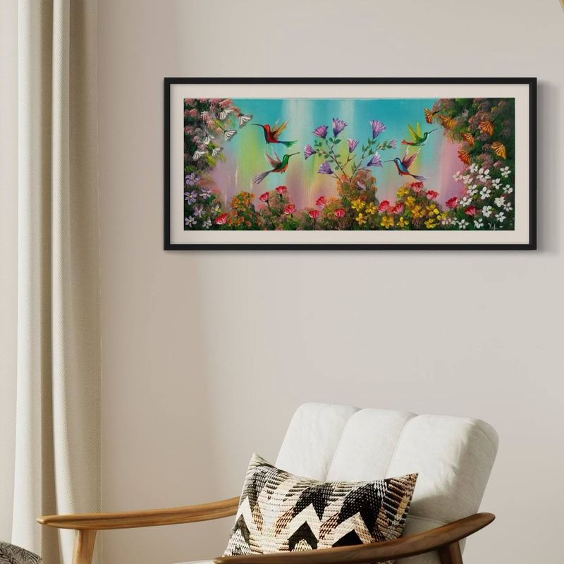 DEKAM DISEÑO - CUADRO COLIBRIS PINTADO DISEÑO 1 ENMARCADO 146X66 CMS