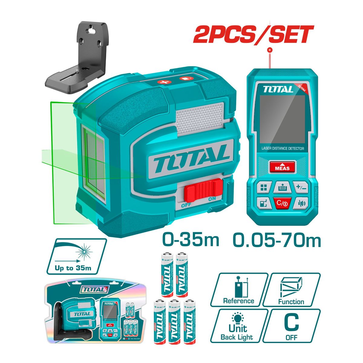 TOTAL TOOLS - Kit Nivel Láser Verde Autonivelante 35 m con Medidor de Distancia 70 m Total