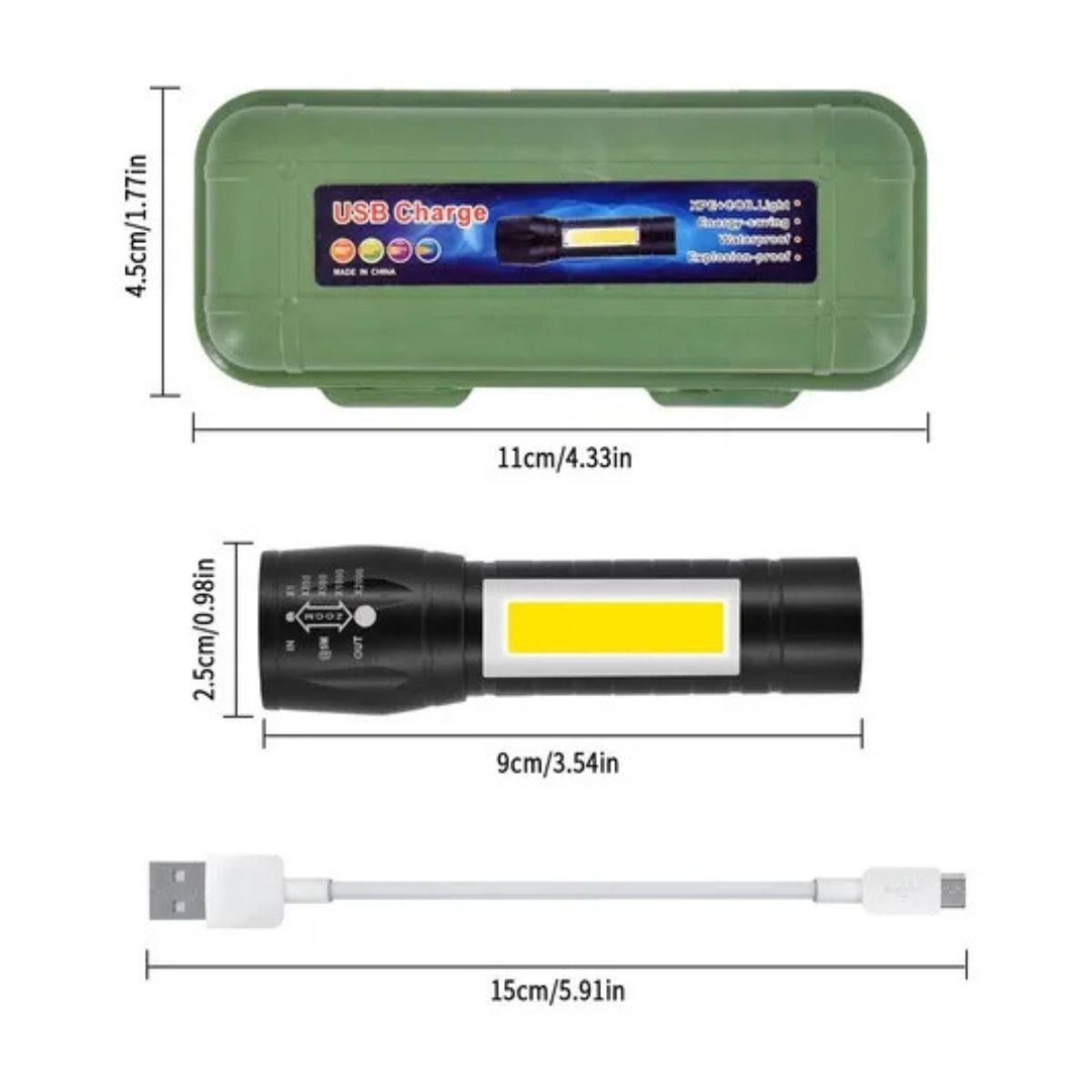 GENERICO - MINI LINTERNA USB CHARGE MRY7013 NEGRO