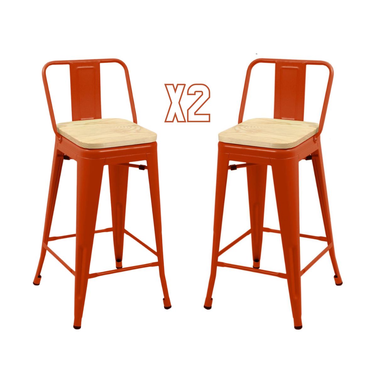 HABITA2 CHILE - Pack 2 Taburete Tolix metal con asiento de madera 66 cm - Rojo