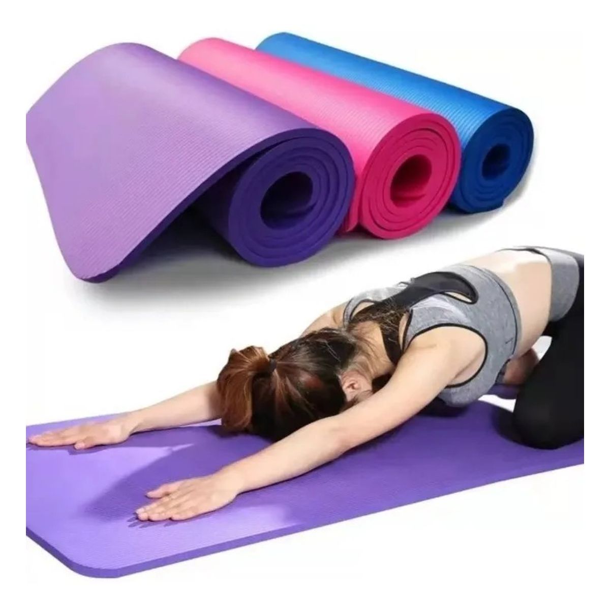 GENERICO - Mat Yoga Colchoneta 185x61 Cm Espesor 10mm Pilates Ejercicio Color Azul