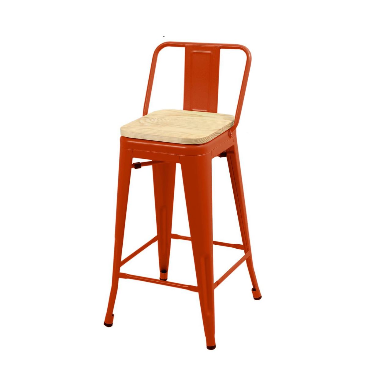 HABITA2 CHILE - Pack 4 Taburete Tolix metal con asiento de madera 66 cm - Rojo