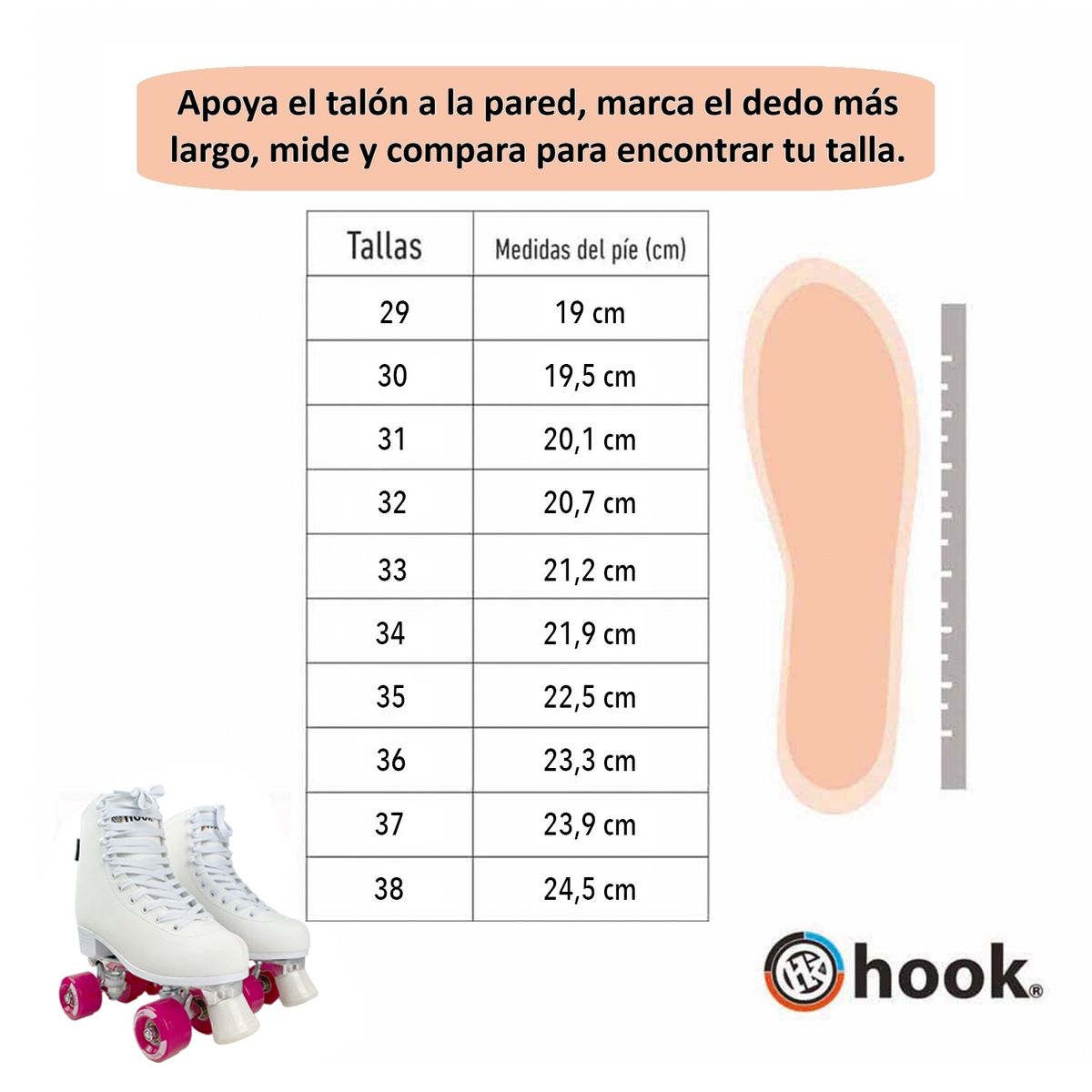 HOOK - PATINES ARTISTICOS HOOK SCHOOL WHITE PINK TALLA 34