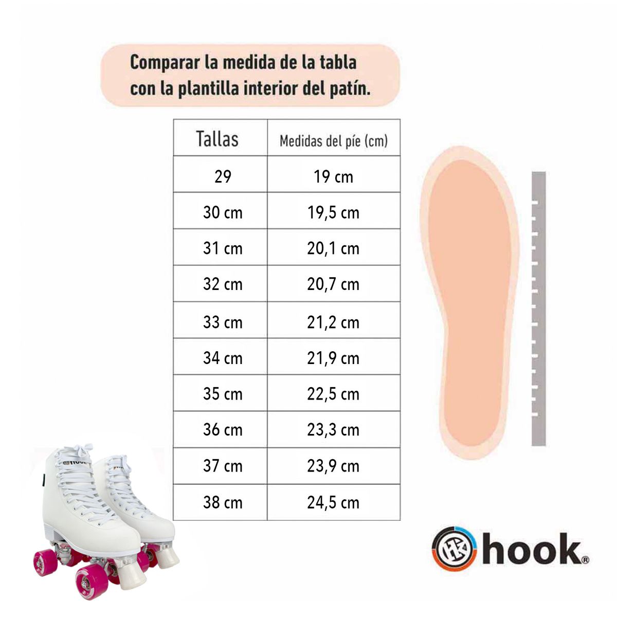 HOOK - PATINES ARTISTICOS HOOK SCHOOL WHITE PINK TALLA 32
