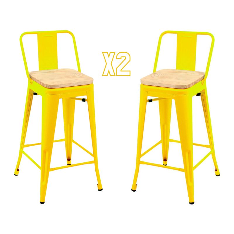 HABITA2 CHILE - Pack 2 Taburete Tolix metal con asiento de madera 66 cm - Amarillo
