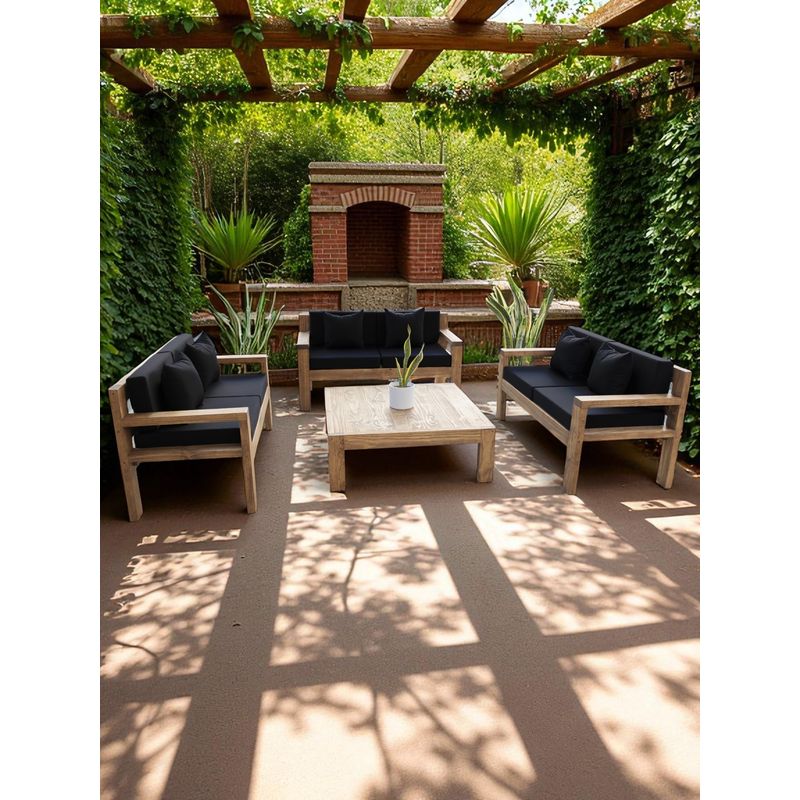 MIARUSTE - TERRAZA RÚSTICA MIARUSTE MODELO AMBAR 6 CUERPOS COLOR ROBLE COJINERÍA NEGRO