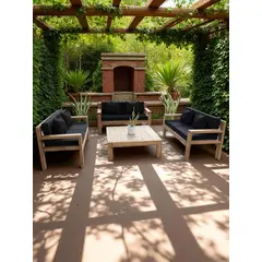 MIARUSTE - TERRAZA RÚSTICA MODELO AMBAR 6 CUERPOS COLOR ROBLE COJINERÍA NEGRO