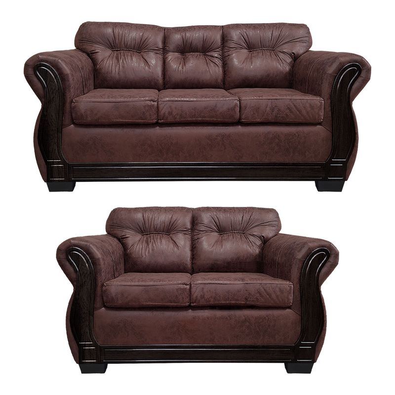 AMERICA DECORA - Living Con Respaldo Confortable 5 Cuerpos Taurus 3+2 Envejecido Café Oscuro