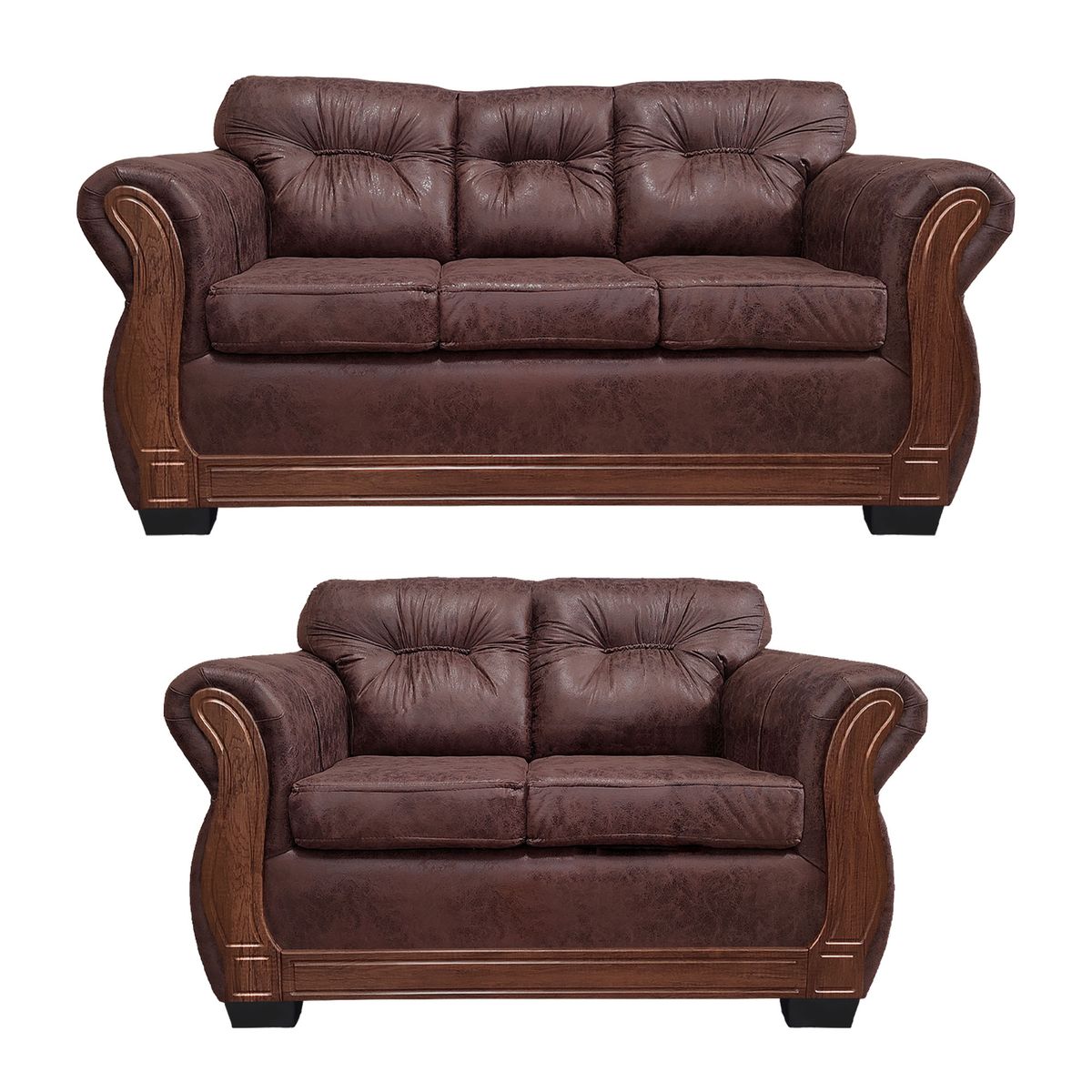 AMERICA DECORA - Living Con Respaldo Confortable 5 Cuerpos Taurus 3+2 Envejecido Café Oscuro X.