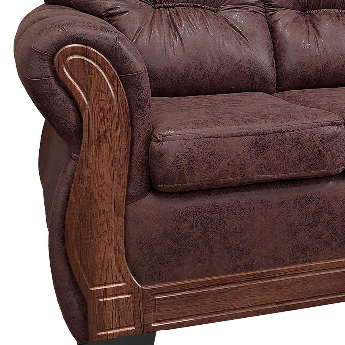 AMERICA DECORA - Living Con Respaldo Confortable 5 Cuerpos Taurus 3+2 Envejecido Café Oscuro X.