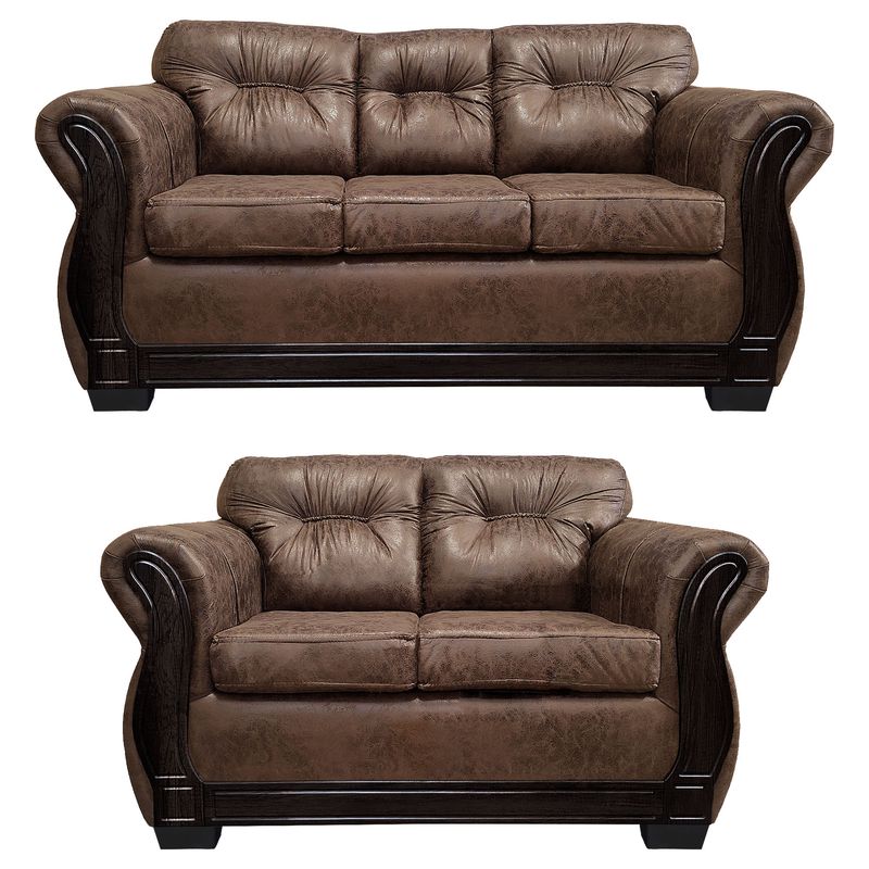 AMERICA DECORA - Living Con Respaldo Confortable 5 Personas Taurus 3+2 Envejecido Café Claro