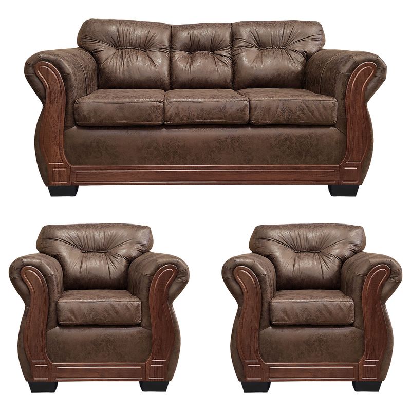 AMERICA DECORA - Living Con Respaldo Confortable 5 Cuerpos Taurus 3+2 Envejecido Café Claro X