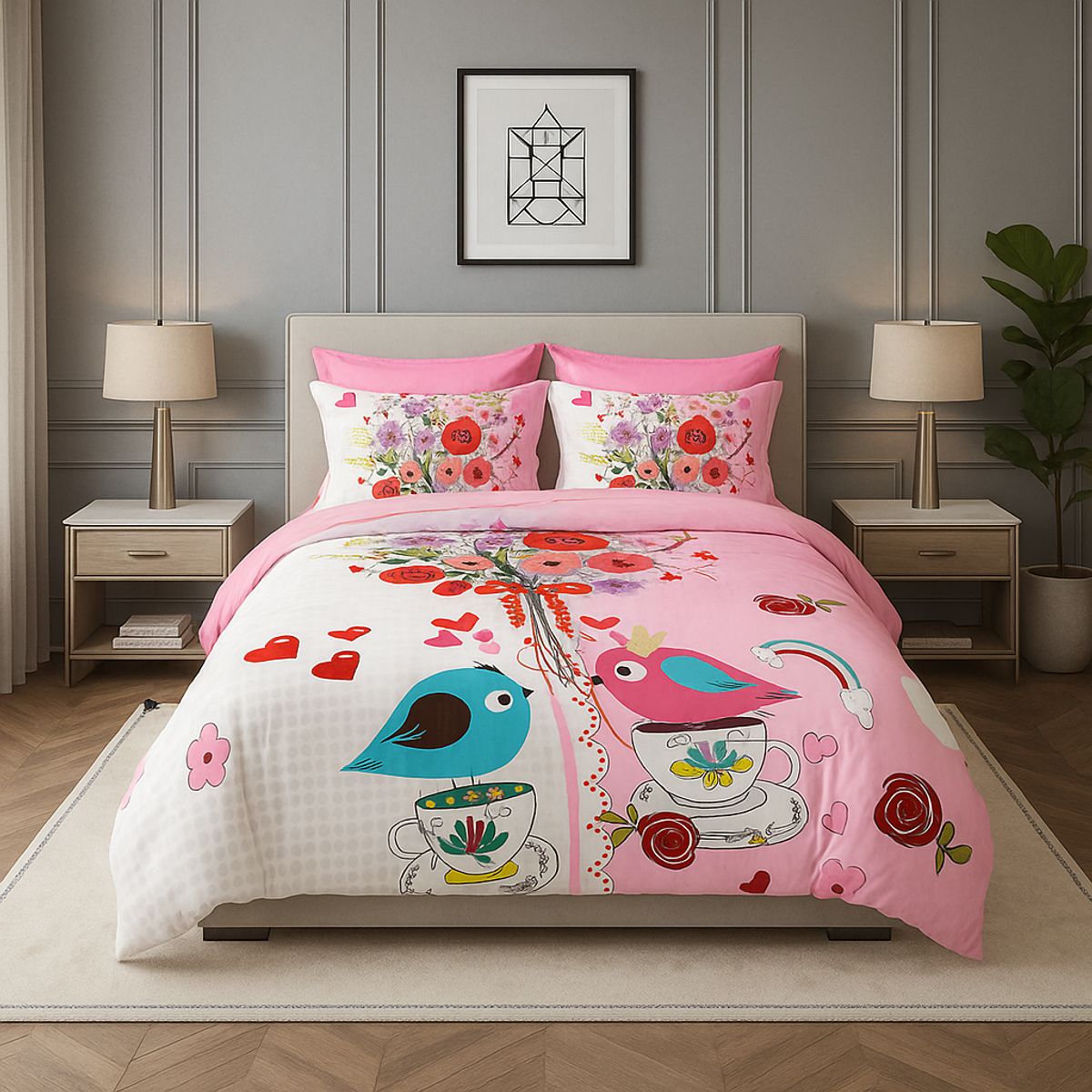 ARMONIA - Quilt verano Birds Pin 15 plazas con funda 50x70 diseño infantil 604