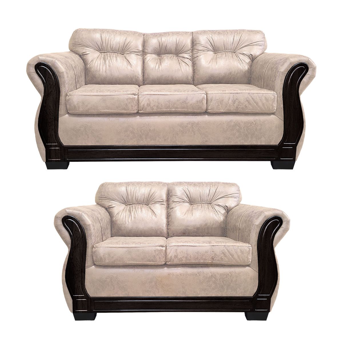 AMERICA DECORA - Living Con Respaldo Confortable 5 Cuerpos Taurus 3+2 Envejecido Beige