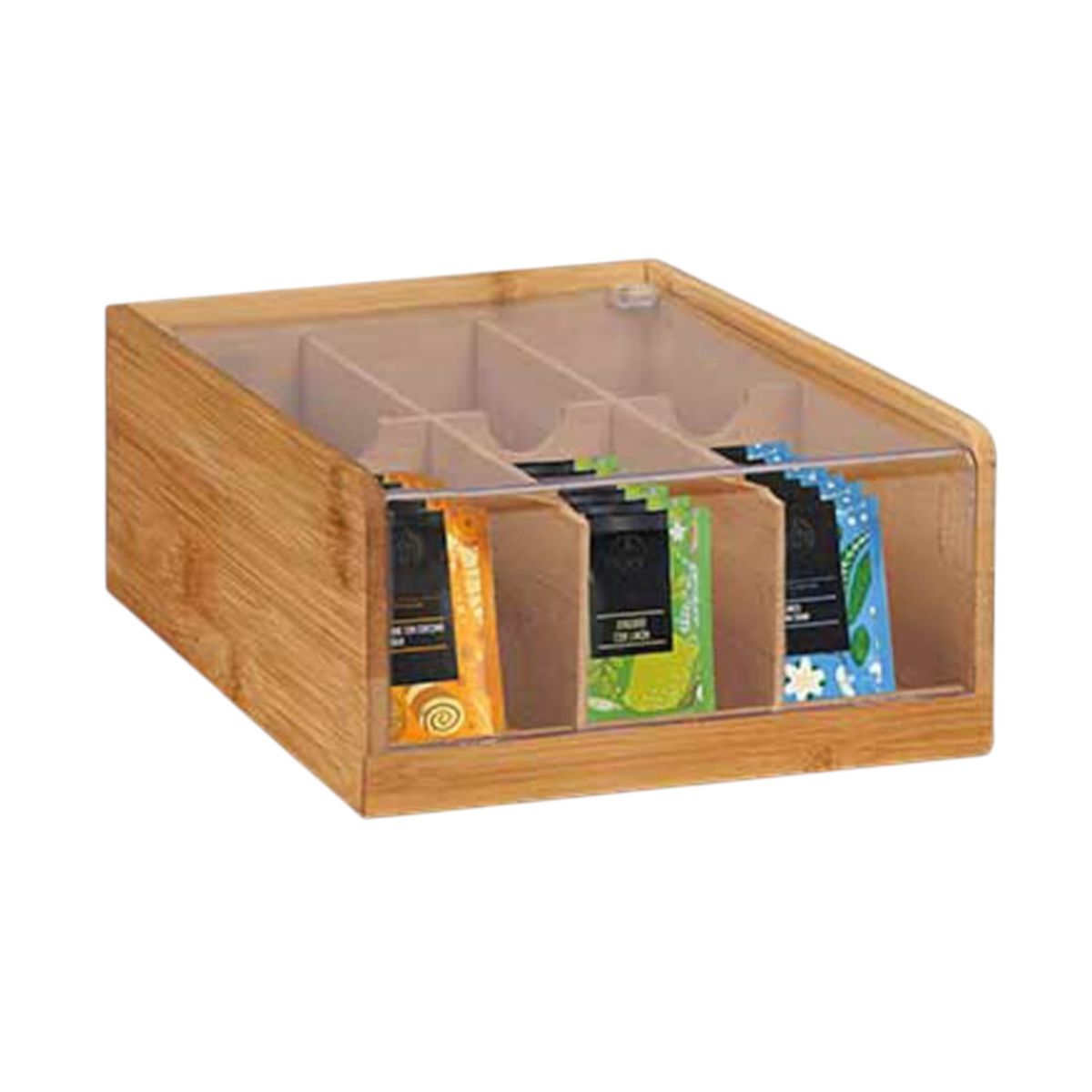 GENERICO - Caja Organizadora de Bambú con Tapa Acrílica – 6 Divisiones