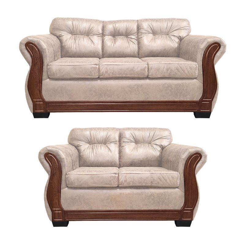 AMERICA DECORA - Living Con Respaldo Confortable 5 Cuerpos Taurus 3+2 Envejecido Beige X