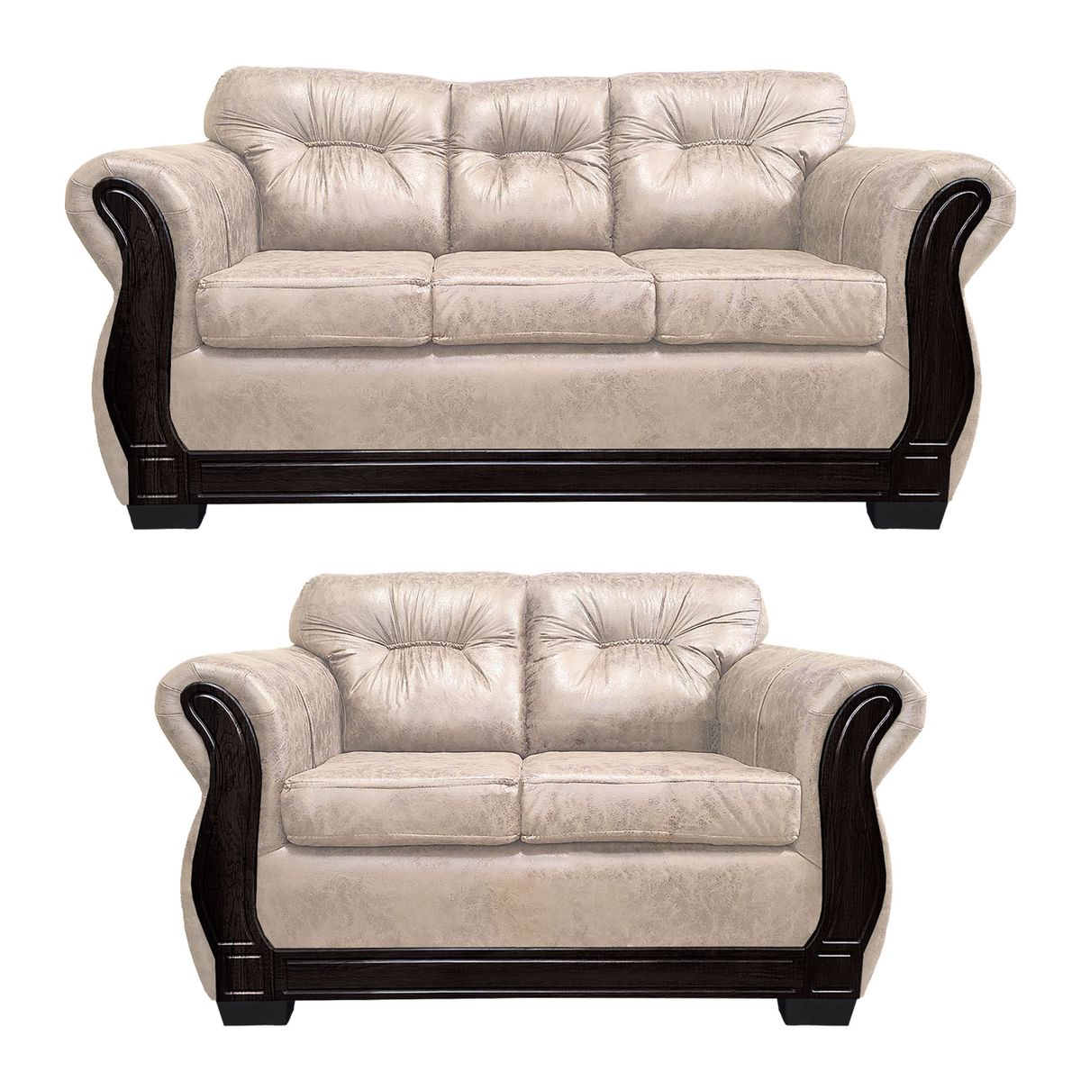 AMERICA DECORA - Living Con Respaldo Confortable 5 Cuerpos Taurus 3+2 Envejecido Blanco