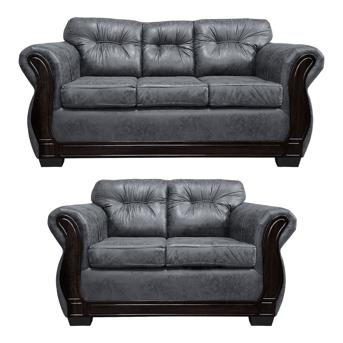 AMERICA DECORA - Living Con Respaldo Confortable 5 Cuerpos Taurus 3+2 Envejecido Gris