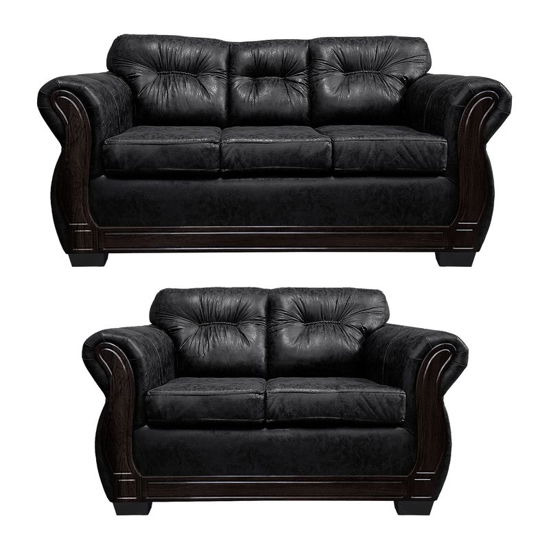 AMERICA DECORA - Living Con Respaldo Confortable 5 Personas Taurus 3+2 Envejecido Negro