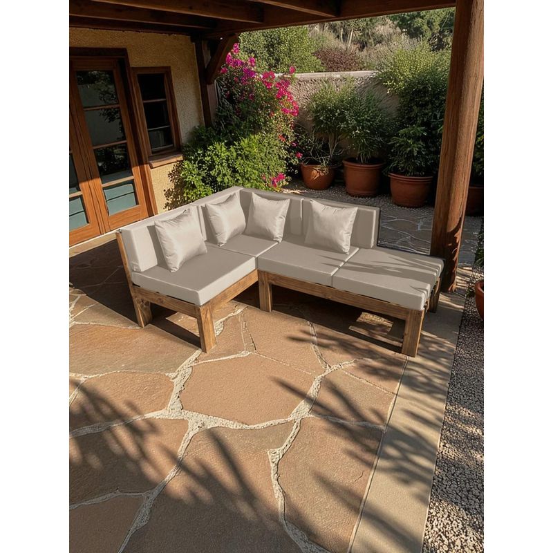 MIARUSTE - TERRAZA RÚSTICA MIARUSTE ELE 4 CUERPOS MADERA COLOR ROBLE COJINERÍA BEIGE