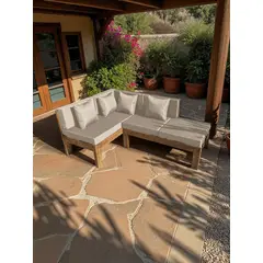 MIARUSTE - TERRAZA RÚSTICA ELE 4 CUERPOS MADERA COLOR ROBLE COJINERÍA BEIGE