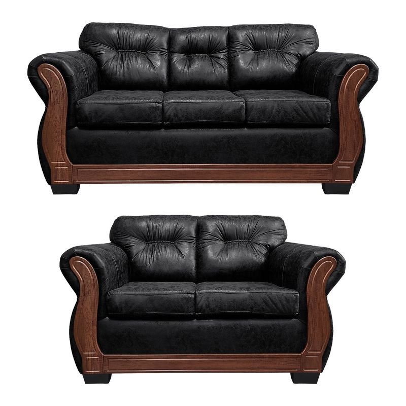 AMERICA DECORA - Living Con Respaldo Confortable 5 Personas Taurus 3+2 Envejecido Negro X