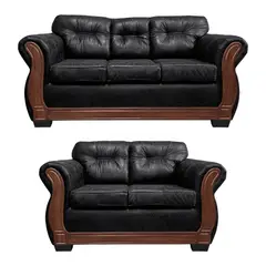 AMERICA DECORA - Living Con Respaldo Confortable 5 Cuerpos Taurus 3+2 Envejecido Negro X