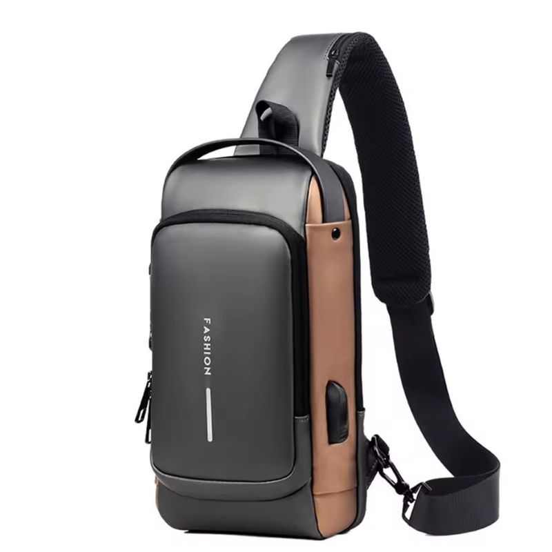 GENERICO - Bolso Cruzado Bandolera Banano Antirrobo Impermeable Gris con Café