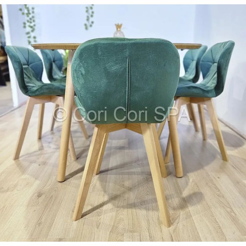 CORI CORI - Comedor Mesa Expandible 100-140-180cm + 4 Sillas Mariposa Velvet Verde