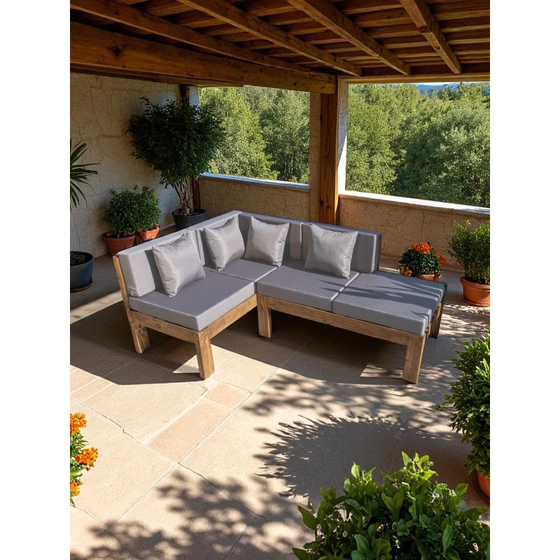 MIARUSTE - TERRAZA RÚSTICA MIARUSTE ELE 4 CUERPOS MADERA COLOR ROBLE COJINERÍA GRIS MEDIO
