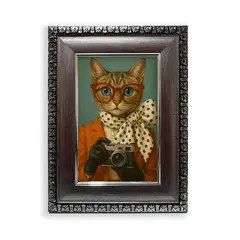 GENERICO - Cuadro 15x20 cm Marco Plateado Gata Fotógrafa Retro
