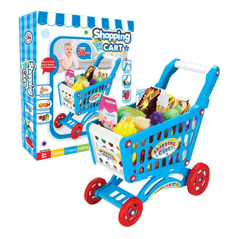 JAGIMA - Carrito De Compra Supermercado Para Niños 56 Piezas Colores - Celeste