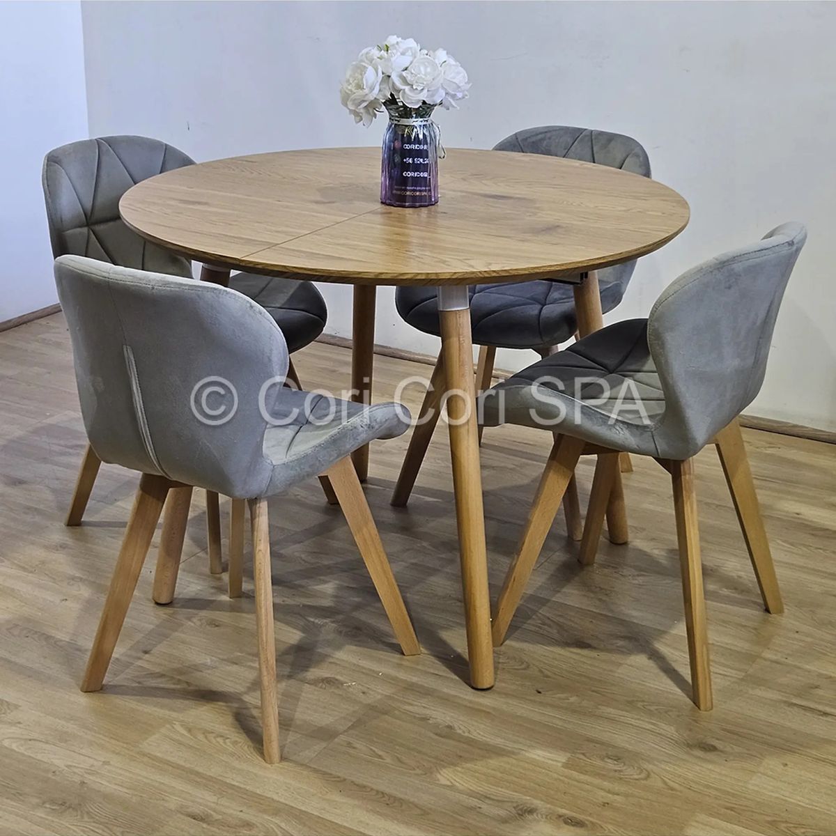 CORI CORI - Comedor Mesa Expandible 100-140-180cm + 4 Sillas Mariposa Velvet Gris