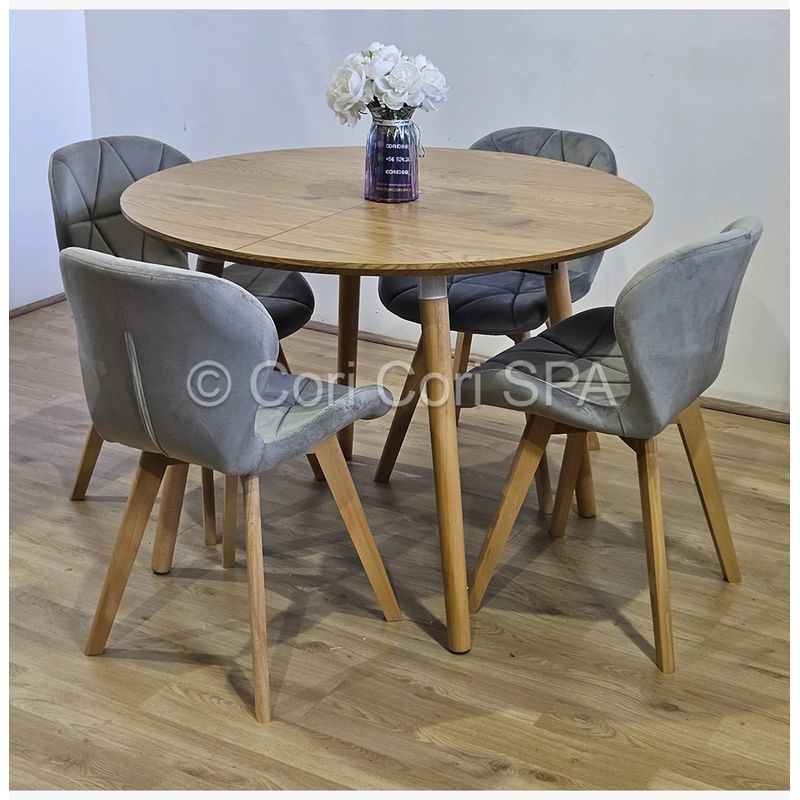 CORI CORI - Comedor Mesa Expandible 100-140-180cm + 4 Sillas Mariposa Velvet Gris