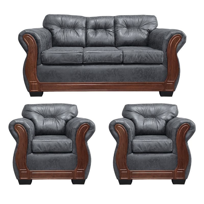 AMERICA DECORA - Living Con Respaldo Confortable 5 Cuerpos Taurus 3+1+1 Envejecido X