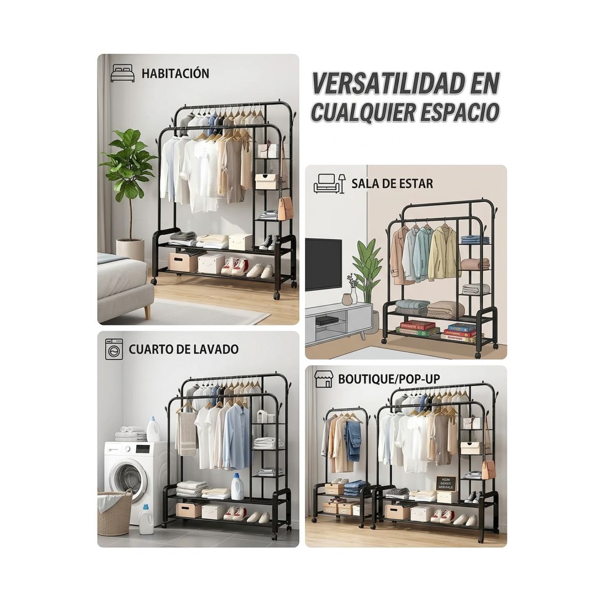 GENERICO - Perchero Organizador Colgante Ropa Doble Barra Tendedero 88k Negro